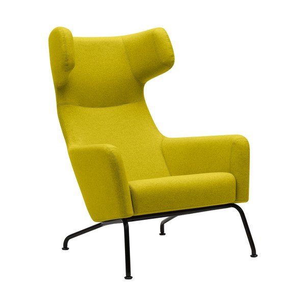 Žluté křeslo ušák s černými nohami Softline Havana