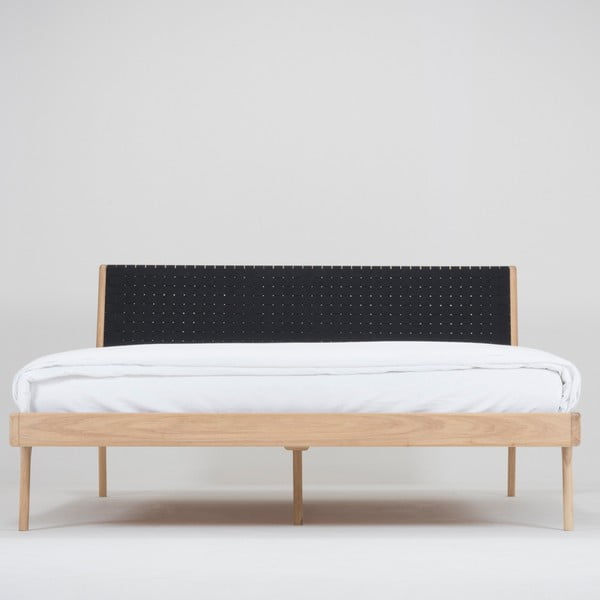 Černá/přírodní dvoulůžková postel z dubového dřeva 140x200 cm Fawn – Gazzda-image-3