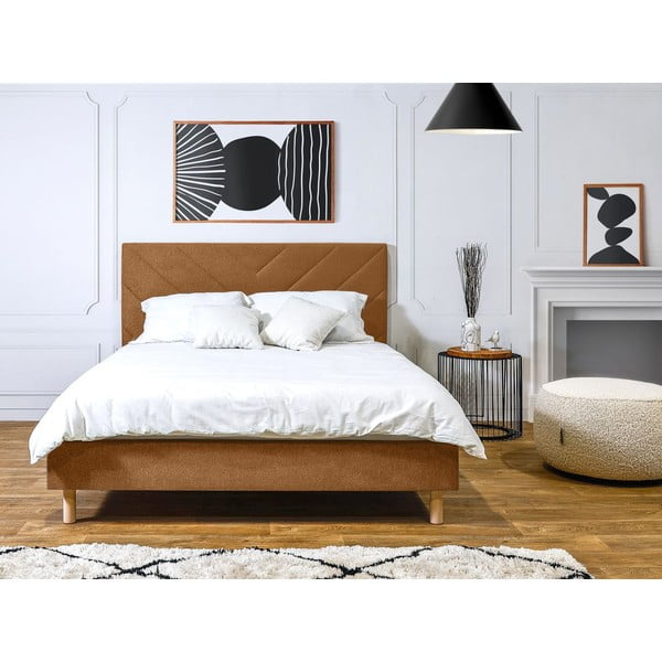 Oranžová čalouněná dvoulůžková postel s roštem 160x200 cm Romane – Bobochic Paris-image-3