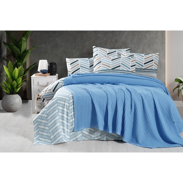 Modrý bavlněný přehoz 220x240 cm Waffle – Mila Home