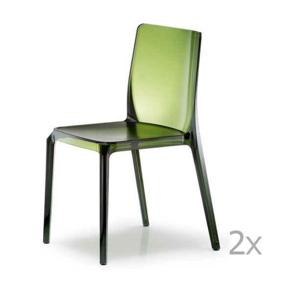 Sada 2 transparentních zelených jídelních židlí Pedrali Blitz