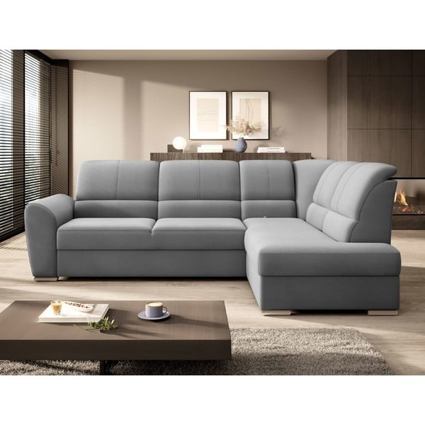 Šedá sametová rozkládací/s úložným prostorem rohová pohovka (pravý roh/do L) Siber – ELTAP-image-3