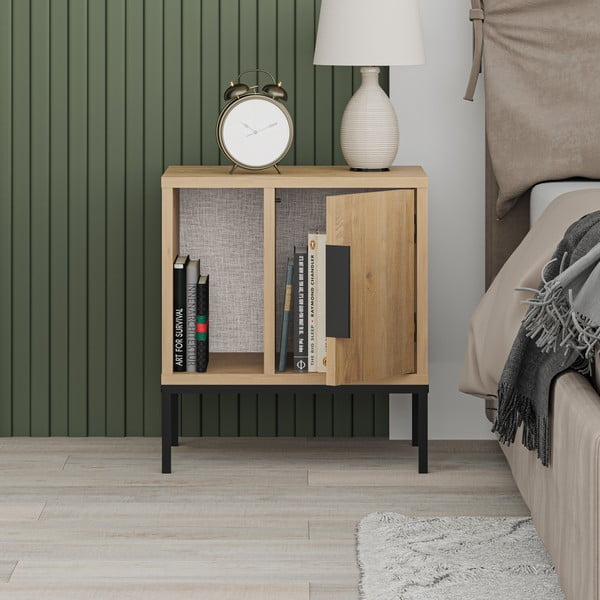 Noční stolek v dekoru dubu v přírodní barvě Lani – Marckeric-image-4