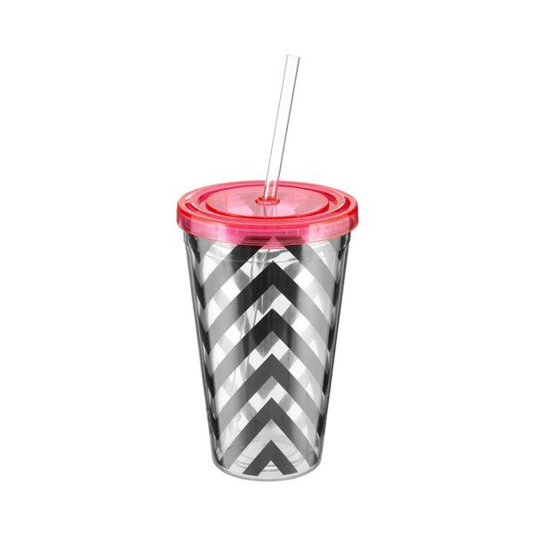 Pruhovaný kelímek s růžovým víčkem Premier Housewares Chevron, 450 ml-image-1