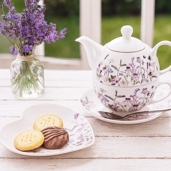 Bílá/fialová porcelánová čajová souprava Louka – Orion-image-1