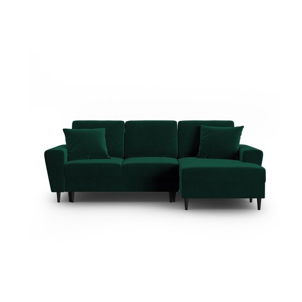 Zelená sametová rozkládací/s úložným prostorem rohová pohovka (pravý roh/s lenoškou) Kyoto – Cosmopolitan Design