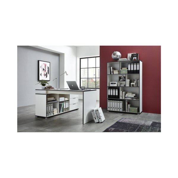 Bílý pracovní stůl s odkládacím stolkem s šuplíky Germania X-image-3