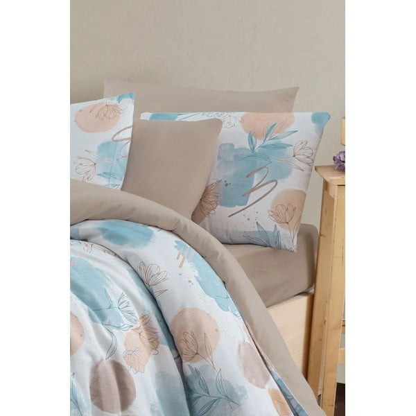 Modro-hnědé 4dílné prodloužené povlečení na dvoulůžko s prostěradlem 200x220 cm Magnolia – Mila Home-image-2