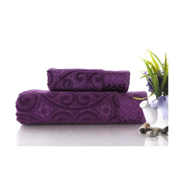 Set dvou ručníků Hanzade Purple, 70x140 a 50x90 cm