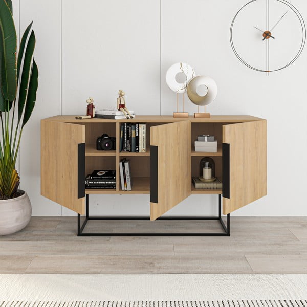 Nízká komoda v dekoru dubu v přírodní barvě 150x80 cm Titan – Marckeric-image-1