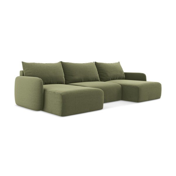 Zelená sametová rozkládací/s úložným prostorem rohová pohovka (do "U") Kalena – Makamii-image-2