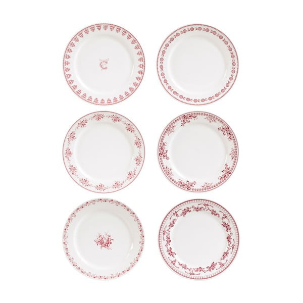Sada 6 červenobílých jídelních talířů Comptoir de Famille Faustine, 26 cm