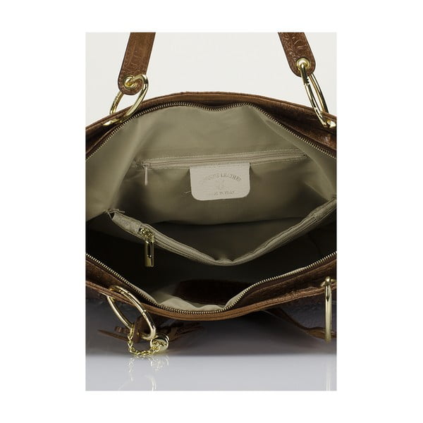 Hnědá kožená kabelka s třásní Massimo Castelli Crocco Suede-image-3