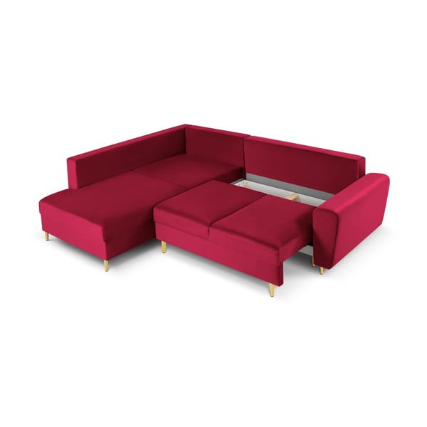 Červená sametová rozkládací/s úložným prostorem rohová pohovka (levý roh/do L) Kyoto – Cosmopolitan Design-image-3