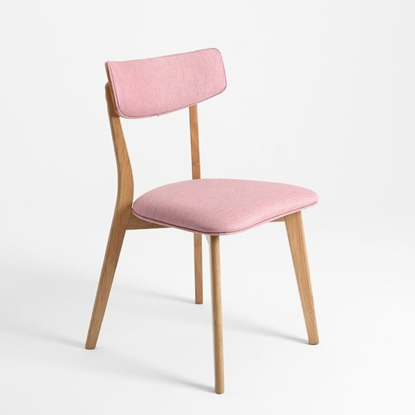 Růžová židle s dubovými nohami Tone Soft