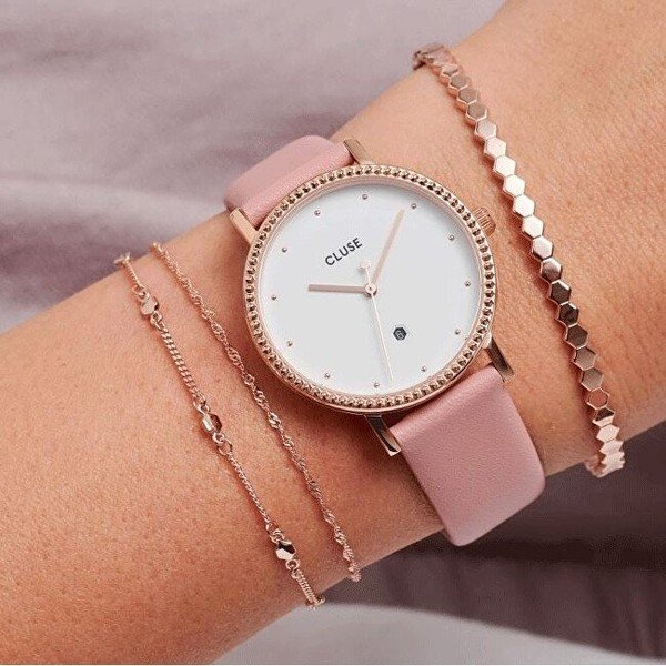 Dámské hodinky s růžovým koženým řemínkem Cluse Le Couronnement-image-1