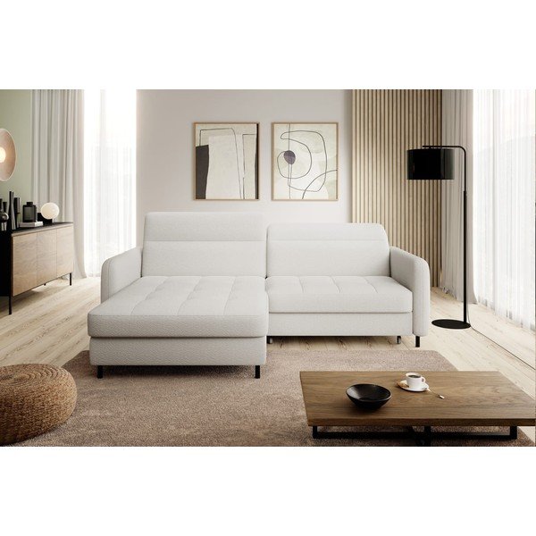 Krémová rozkládací/s úložným prostorem rohová pohovka z textilie bouclé (levý roh/s lenoškou) Gomsi – ELTAP-image-3