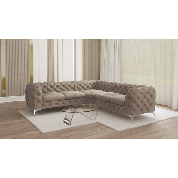 Šedobéžová sametová rohová pohovka Chelsea – Ropez-image-1