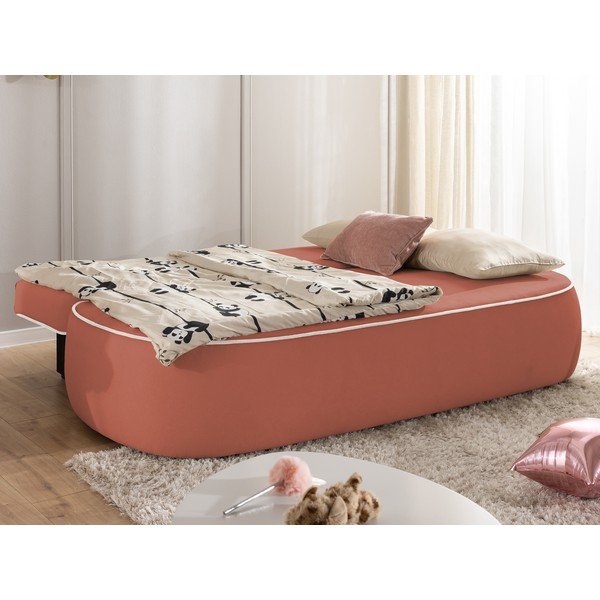 Růžová/světle šedá sametová rozkládací/s úložným prostorem dětská pohovka 210 cm Saga – Ropez-image-4