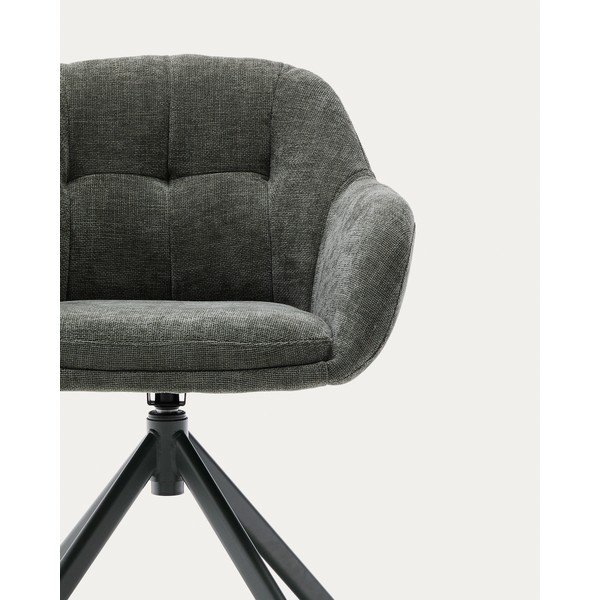 Tmavě zelené čalouněné jídelní křeslo s područkami Dorina – Kave Home-image-2