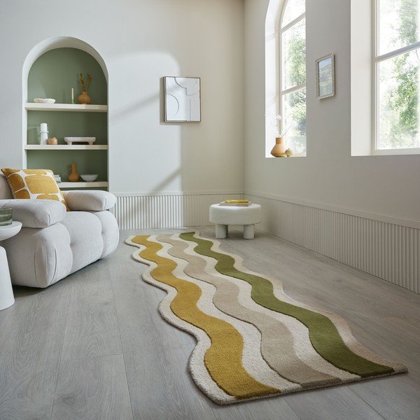 Zelený/v přírodní barvě ručně tkaný vlněný běhoun 80x300 cm Cascade Wool – Flair Rugs-image-1