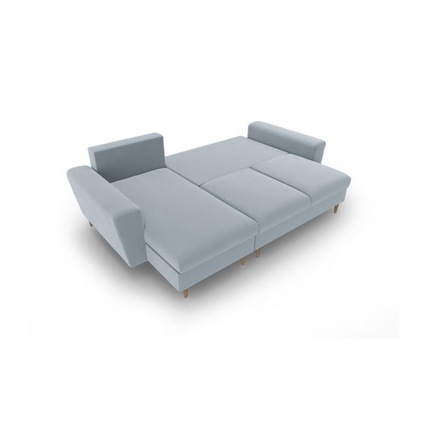 Světle modrá sametová rozkládací/s úložným prostorem rohová pohovka Kyoto – Cosmopolitan Design-image-2