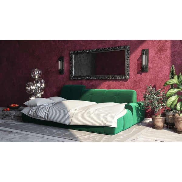 Tmavě zelená sametová rozkládací rohová pohovka Devichy Tous, pravý roh-image-1