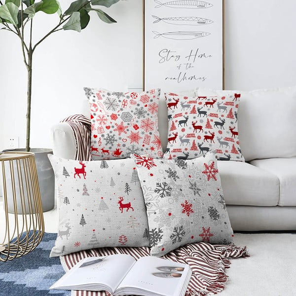 Sada 4 vánočních žinylkových povlaků na polštář Minimalist Cushion Covers Nordic Christmas, 55 x 55 cm