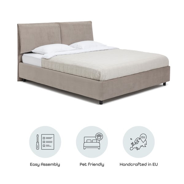 Čalouněná dvoulůžková postel taupe s úložným prostorem s roštem 160x200 cm Myra Pillow – Bonami Selection-image-4