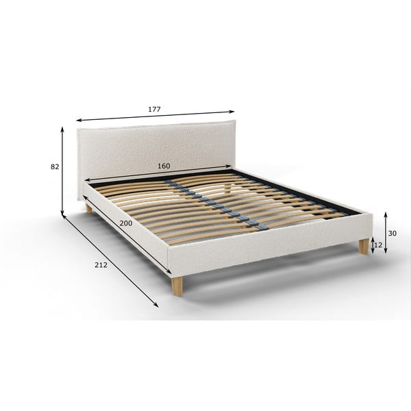 Krémová čalouněná dvoulůžková postel s roštem 160x200 cm Tina – Ropez-image-4