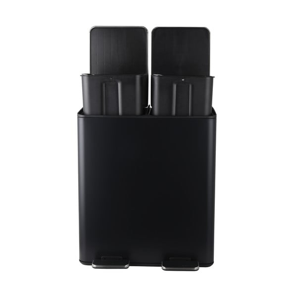 Matně černý ocelový odpadkový koš 2x20 l na tříděný odpad/nášlapný   Aliya – Spirella-image-2