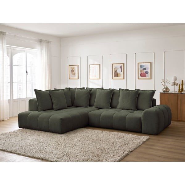 Zelená žinylková rozkládací/s úložným prostorem rohová pohovka (levý roh/do L) Everest – Bobochic Paris-image-1