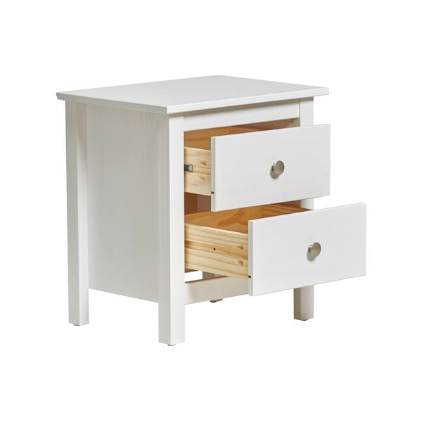 Bílý noční stolek z masivního borovicového dřeva se 2 zásuvkami Marckeric Berna-image-4
