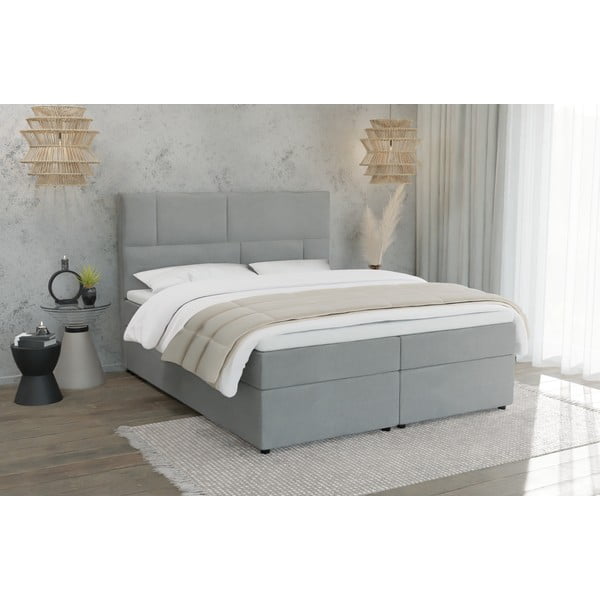Světle šedá boxspring postel s úložným prostorem 160x200 cm Lola – Ropez-image-1