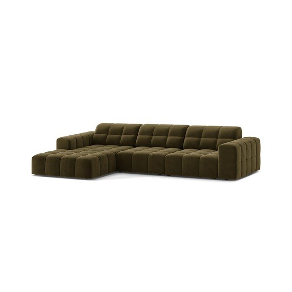 Khaki sametová rohová pohovka (levý roh/s lenoškou) Chicago – Cosmopolitan Design-image-1