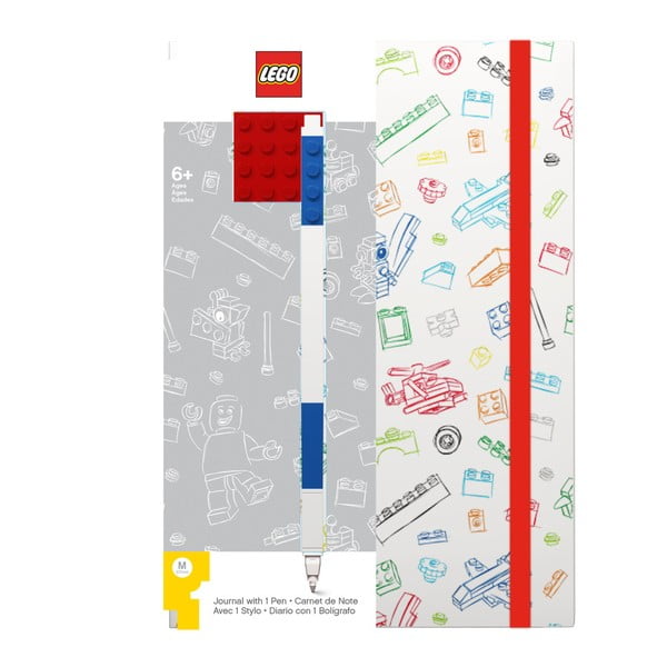 Červenobílý zápisník A5 s modrým perem LEGO®, 96 stran
