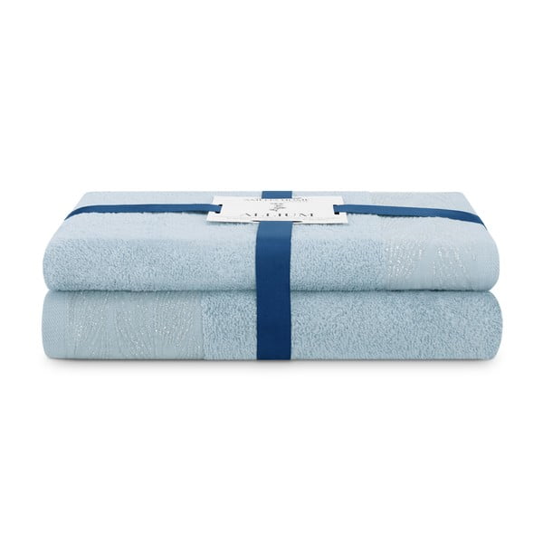 Světle modré froté bavlněné ručníky a osušky v sadě 2 ks Allium – AmeliaHome