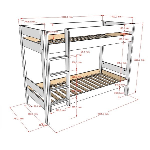 Bílá patrová dětská postel s roštem 90x200 cm Primo – Vipack-image-2