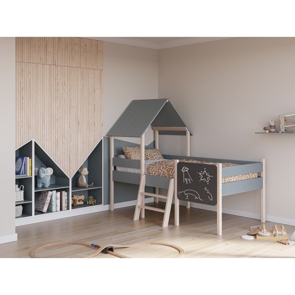 Domečková/vyvýšená dětská postel šedozelená z borovicového dřeva s roštem 90x190 cm Mint – Marckeric-image-1