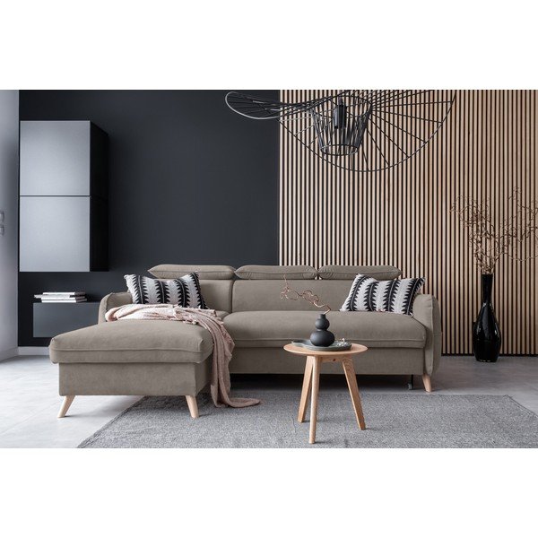 Světle hnědá sametová rozkládací rohová pohovka (levý roh) Sweet Harmony – Miuform-image-1