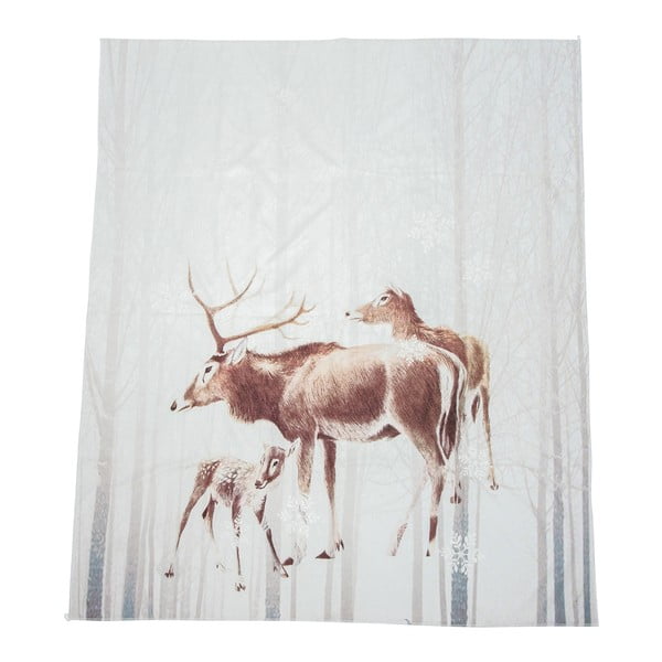 Bílá deka J-Line Deer, 130x160 cm