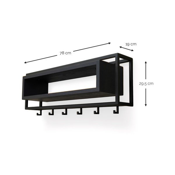 Černý nástěnný věšák z dubového dřeva s poličkou 78 cm School – Spinder Design-image-4