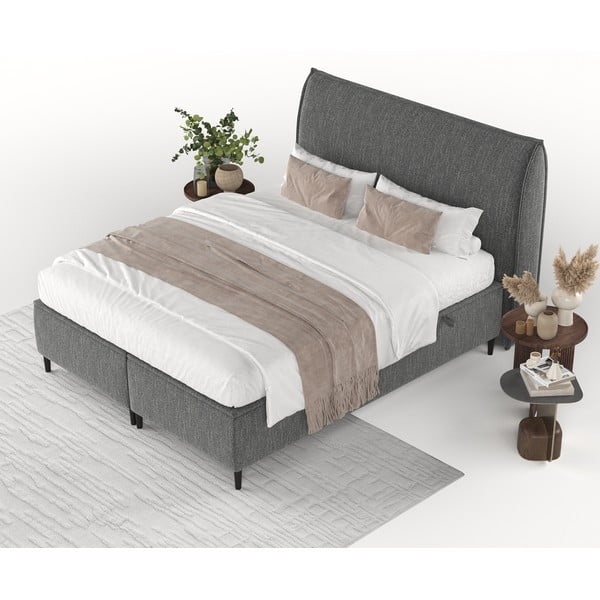 Šedá čalouněná dvoulůžková postel s úložným prostorem 140x200 cm Draco – Maison de Rêve-image-4