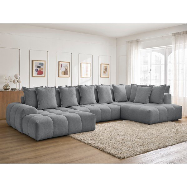 Tmavě šedá žinylková rozkládací/s úložným prostorem rohová pohovka (pravý roh/do "U") Everest – Bobochic Paris-image-1