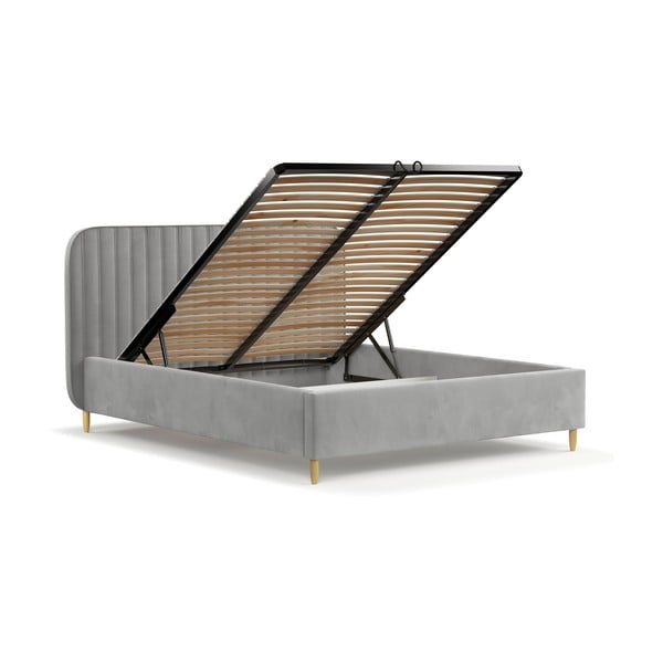 Šedá čalouněná dvoulůžková postel s úložným prostorem s roštem 160x200 cm Noto – Maison de Rêve-image-3