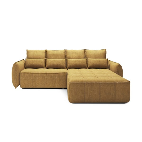 Žlutá sametová rozkládací/s úložným prostorem rohová pohovka (pravý roh/s lenoškou) Campo – ELTAP