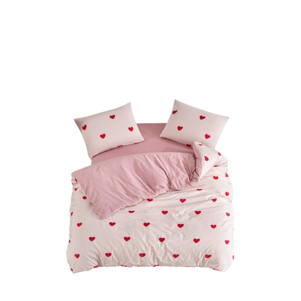 Růžové povlečení na dvoulůžko/prodloužené s prostěradlem/4dílné 200x220 cm Red Heart – Mila Home