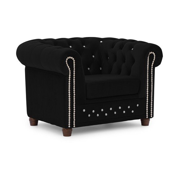 Černé sametové křeslo chesterfield York Blik – Ropez