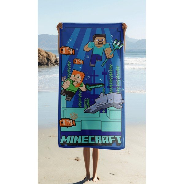 Modrá dětská osuška z mikrovlákna 70x140 cm Minecraft "Underwater Fun" – Jerry Fabrics-image-1