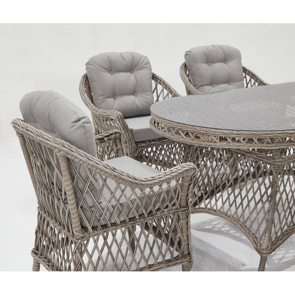 Světle šedý zahradní jídelní set z umělého ratanu pro 6 Nova – Floriane Garden-image-2